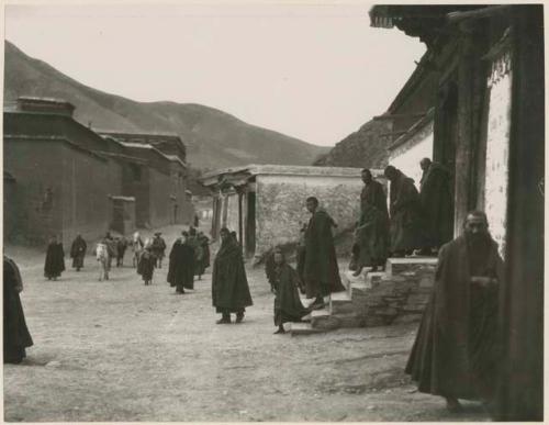 Group of Lamas leaving a temple