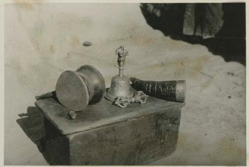 Drum, bell, dorjee [dorje], and horn snuff box