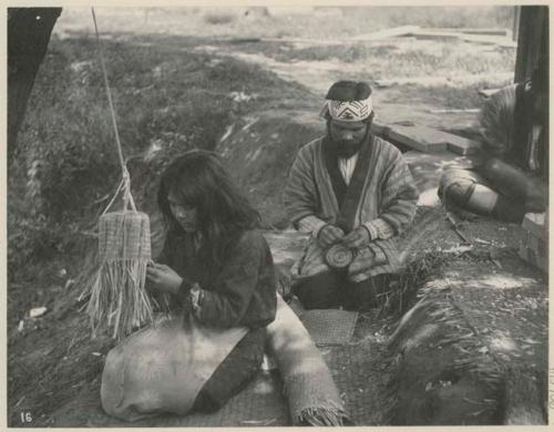 Man and woman making baskets