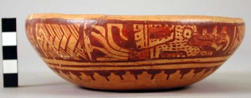 Yojoa polychrome pottery bowl, bold anamalistic style