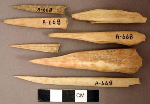 Organic, worked animal bone awl fragments