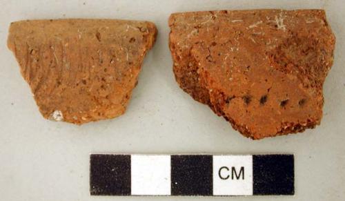 Ceramic, earthenware rim sherds, incised and dentate design