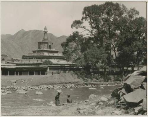Golden stupa, Labrang, Tibet, with river in front