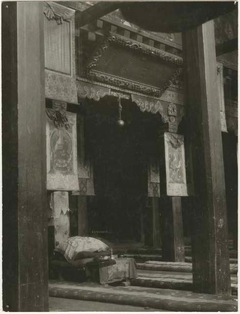 Interior view of great Chanting Hall at Labrang, Tibet