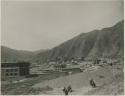 Temple buildings with landscape and people, Labrang, Tibet