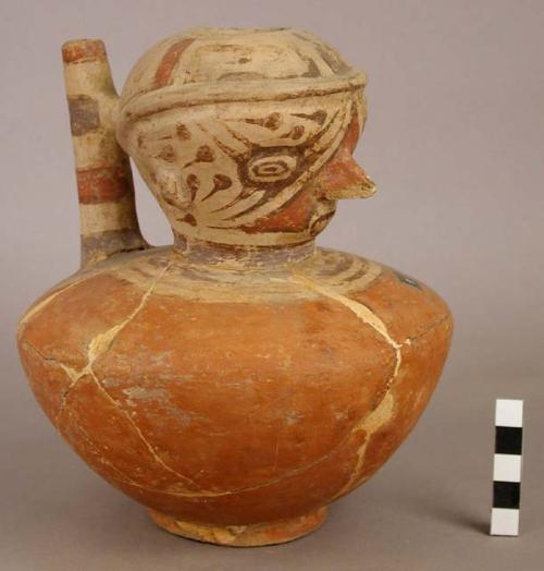 Polychrome pottery effigy jar with spout