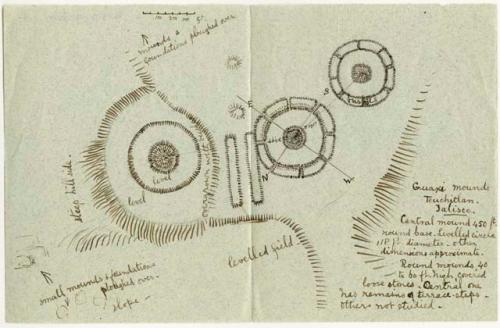 Hand drawn plan in ink of Guaxi mounds, Teuchitlan, Jalisco