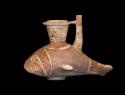 Polychrome pottery effigy jar in shape of fish