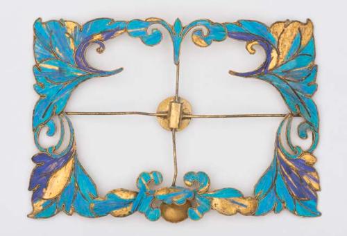 Rectangular Gilt Ornament with Feathers and Leaf Motif