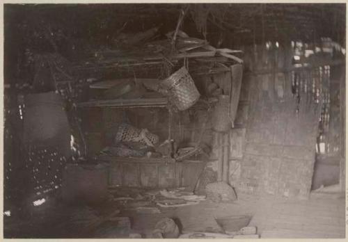 Room with shelves of woven baskets