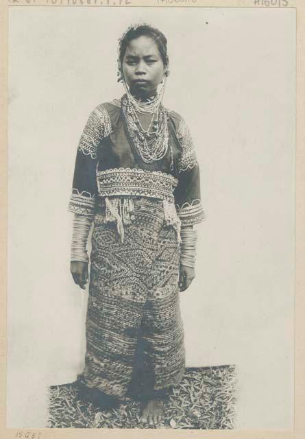 Bagobo woman wearing traditional clothing and jewelry