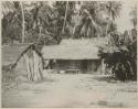 Three buildings, with palms in background