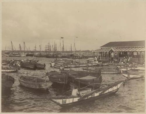 Boats and passenger jetty in port of Colombo