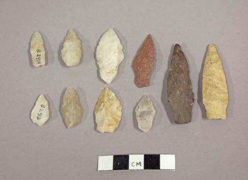 Chipped stone projectile points, including small-stemmed points