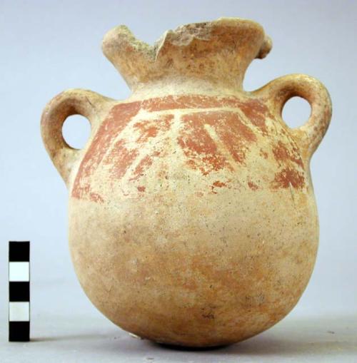 Two handled jug red on buff ware