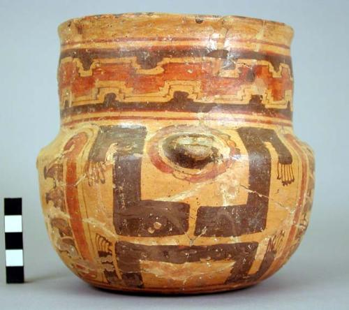 Yojoa polychrome pottery jar, 2 animal head lugs & 2 handles missing - Bold Anim