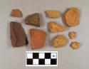 Ceramic, earthenware, redware body sherds, 11; brick fragments, 13