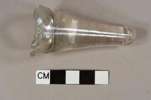 Glass, handblown, stem fragment, clear, leaded, inverted baluster, air inclusion