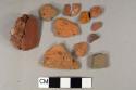 Red brick fragments, 1 stone fragment