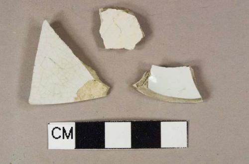 One whiteware body sherd; one pearlware body sherd; one creamware body sherd