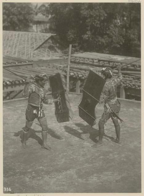 Bagobo shield dance. Taken at the St. Louis Exposition, 1904