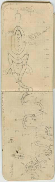 Pencil sketch of Serpent Mound in field notebook.