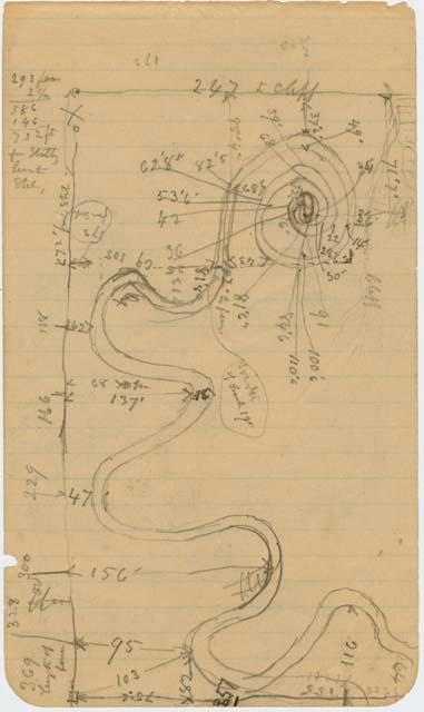 Pencil drawing of Serpent Mound from a field notebook.