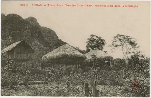 Huts, with mountain in background