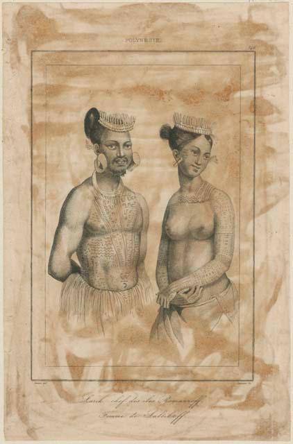 Chief from Romanzoff Island and woman from Saltikoff Islands