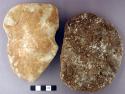 Ground stone objects, two notched, two slabs, possible tools