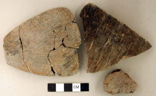 Ceramic rim and body sherds, impressed, one is mended