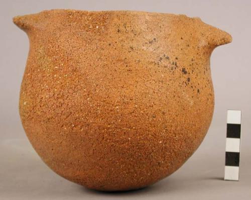 Small pottery vessel - coarse tempered, lug handles