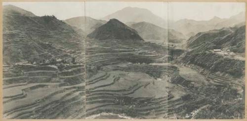 Panoramic view showing the pricipal barrios of Banaue, the Constabulary post