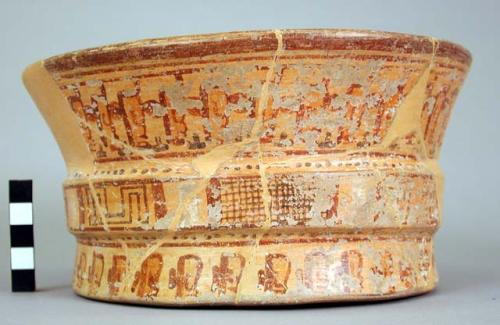 Ulua polychrome pottery bowl - geometric design well preserved; restored. Mayoid