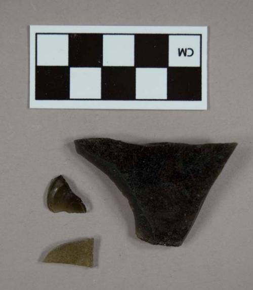 Olive green bottle glass fragments; one textured