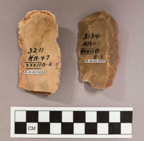 2 flint flakes, with cortex (including tan and brown colored stone)