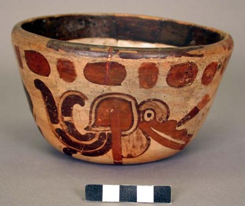 Yojoa polychrome pottery bowl, bold anamalistic style