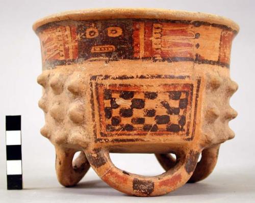 Loop-legged polychrome pottery vessel