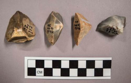 4 flint cores, including tan, cream and brown colored stone (with cortex)