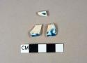 Blue hand painted pearlware body sherds; two sherds crossmend, possible handle