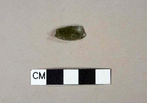 Textured olive green bottle glass fragment