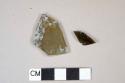 Olive green glass vessel fragments, likely case bottle, one fragment patinaed