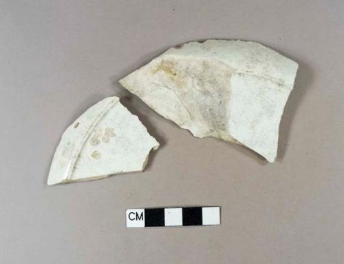 Undecorated whiteware base sherds, two crossmend