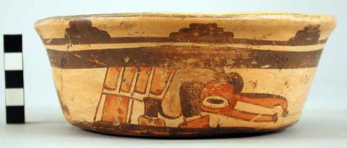 Yojoa polychrome pottery bowl, bold anamalistic style