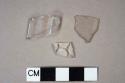 Colorless glass vessel body fragments, 1 1 fragment decorated with frosted circles