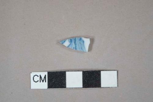 Blue on white handpainted porcelain body fragment, likely Chinese export porcelain