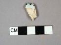 White lead glazed earthenware, likely pearlware, vessel body fragment, white paste, dark blue decoration