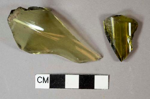 Green bottle glass neck and shoulder fragments, likely mold blown