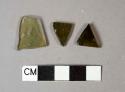 Aqua vessel glass fragments, 1 aqua flat glass fragment