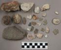 167 pieces quartz; 79 pcs stone; 1 fragment bone (cranial?)